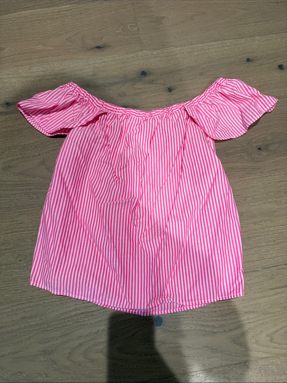 Pink and white striped off the shoulder top